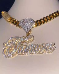 3.50 Ct Round Cut Real Moissanite Customize Name Pendant 14K Yellow Gold Plated Birthday gifts No Chain