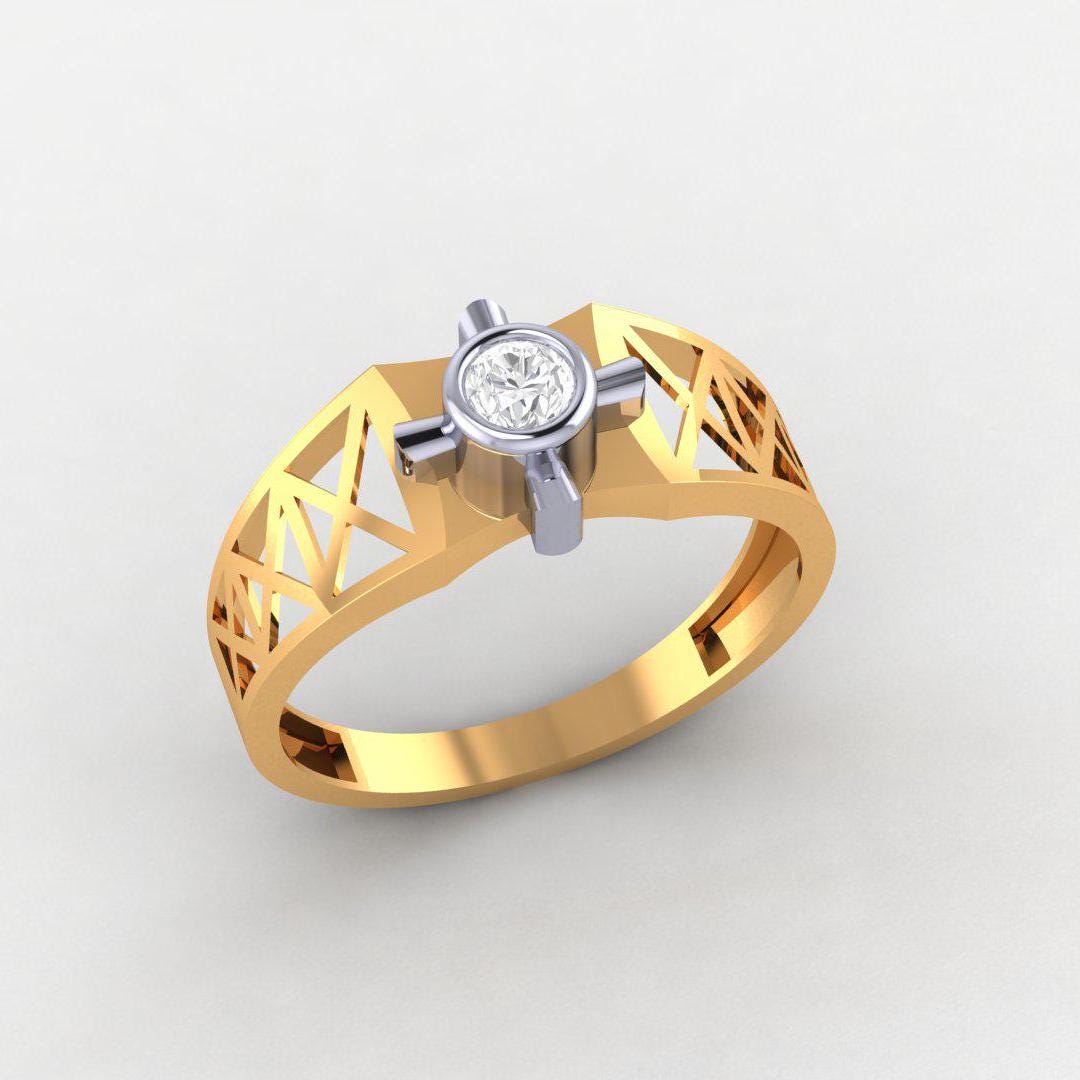 14K Yellow & White Gold-Plated Men's Ring, 925 Silver, No Diamonds, Trendy, High Polish Finish, Gift for Men, Comfort Fit Band