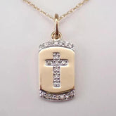 0.10 Ct Round Moissanite Cross Religious Dog Tag Pendant 14K Yellow Gold Plated Ideal Birthday Gift No Chain