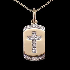 0.10 Ct Round Moissanite Cross Religious Dog Tag Pendant 14K Yellow Gold Plated Ideal Birthday Gift No Chain