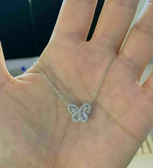 Pretty 2.0 Ct Round Cut Diamond Butterfly Pendant 14K White Gold Plated Free Chain Birthday Gift