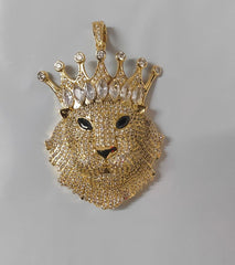 Men's 2CT Round Moissanite Lion Head Pendant, 14K Yellow Gold Finish, Luxury Charm, Statement Hip Hop Jewelry, Unique Gift for Him