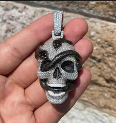 3.50Ct Round Cut Real Moissanite Men's Ghost Skull Pendant 14K White Gold Plated