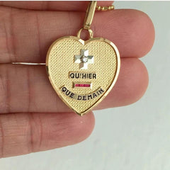 1Ct Lab Created Ruby / Diamond Qu’hier que demain Pendant 14K Yellow Gold Finish