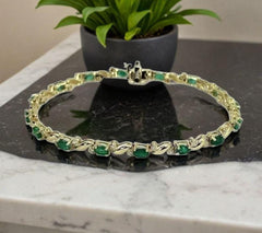 14K Yellow Gold 8CT Oval Cut Lab-Created Green Emerald Tennis Bracelet | Fine Jewelry Gift