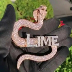 2.25ct Round Real Moissanite Mens Custom Name Logo Cobra Pendant Silver