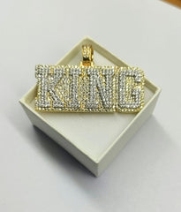 Iced Out Custom King Letter Pendant - Real Moissanite & Silver 925 with Yellow Gold Plating - Diamond Hip Hop Pendant Charm