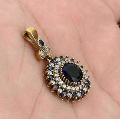 2CT Round Cut Blue Sapphire Women's Pendant With Chain 14K Yellow Gold Finish