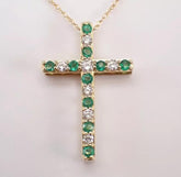 2.0 Ct Round Cut Lab-Created Green Emerald Cross Pendant 14K Yellow Gold Plated Hip Hop Jewelry | Ideal Birthday Gift