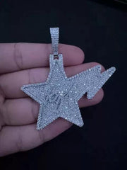 2.50 Ct Real Moissanite Round Custom Letter Star Pendant 14K White Gold Plated | Real Moissanite Pendant | Unique Birthday Jewelry Gift