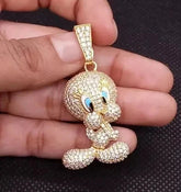 1.90Ct Round Cut Real Moissanite Cartoon Charm Pendant 14K Yellow Gold Plated For Man Gift