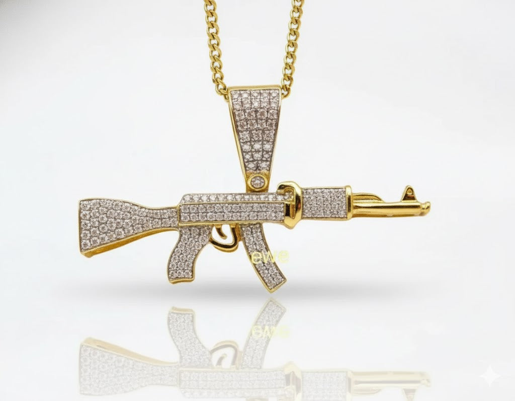 Sterling Silver 925 AK 47 Rifle Gun Pendant