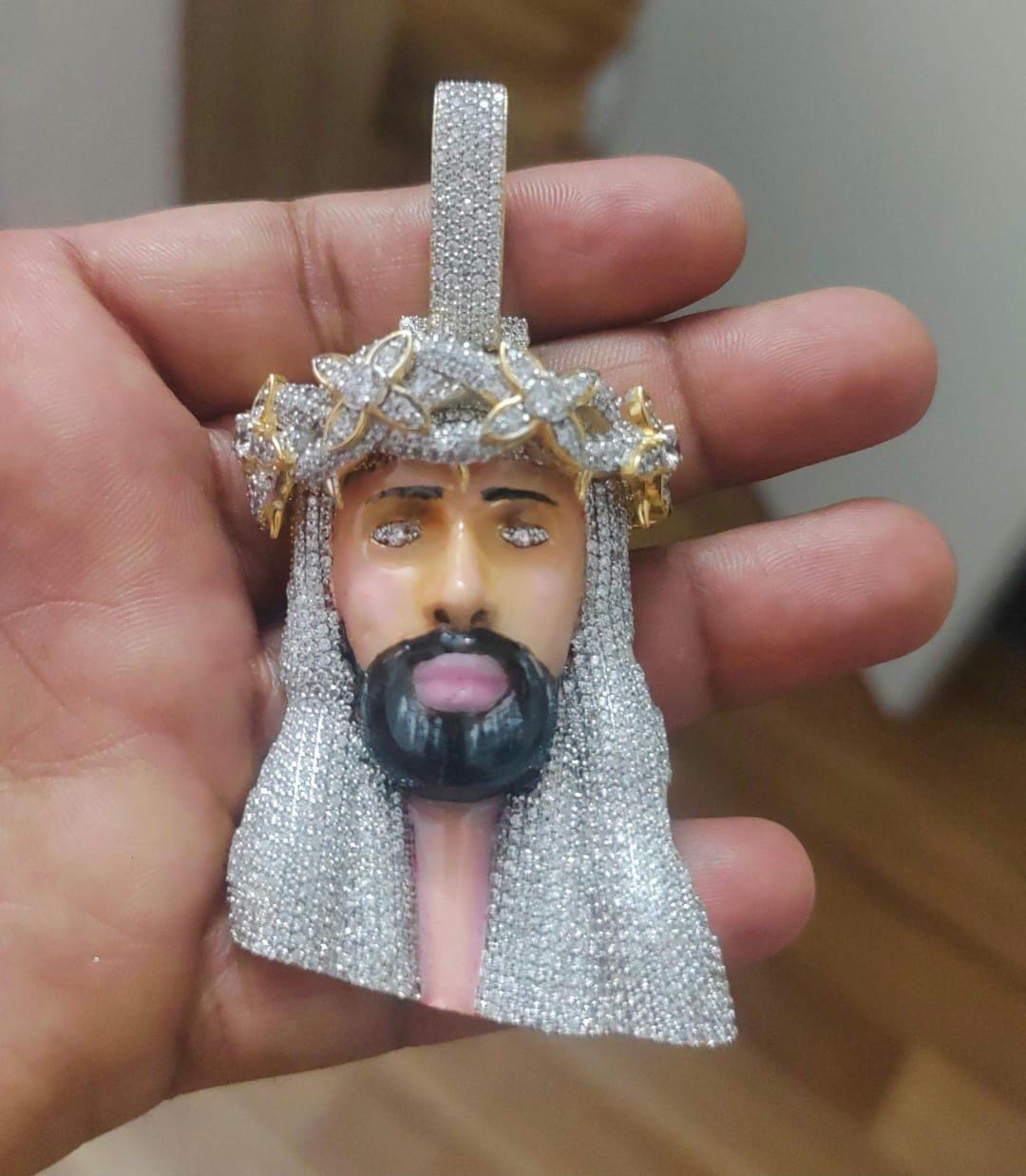 JUSUS FACE Pendant Pendant, 14k Yellow Gold Plated-Sterling Silver with Moissanite, Personalized Gift for Anniversary, Birthday, Christmas