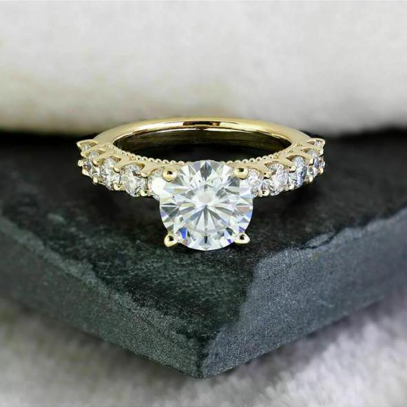 Elegant 3.21 CT Real Moissanite Women's Engagement Ring – Sterling Silver with 14K Gold Plating, Anniversary Gift for Her