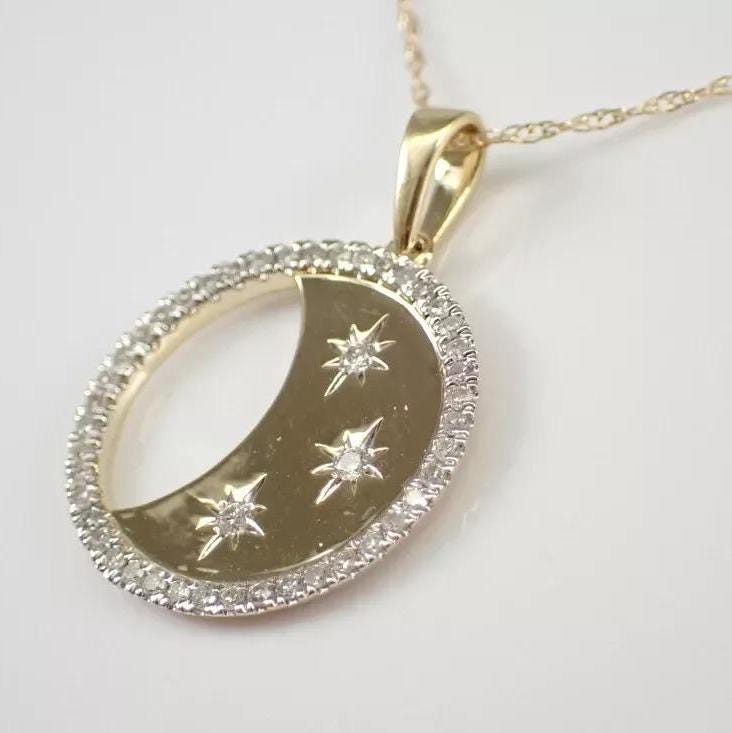 1.0 CT Round Real Moissanite Celestial Stars Pendant 14k Yellow Gold Plated Ideal Birthday Gift No Chain