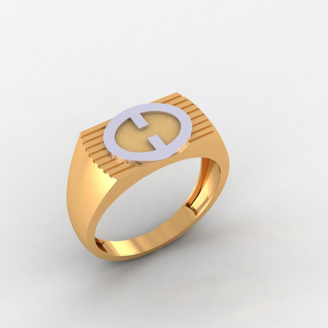 14K Yellow & White Gold-Plated Men's Ring, 925 Silver, No Diamonds, Trendy, High Polish Finish, Gift for Men, Comfort Fit Band