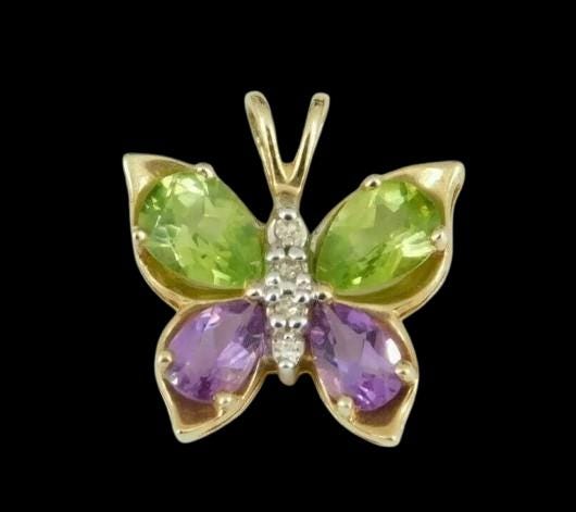 2.0 Ct Pear Cut Peridot Amethyst Butterfly Pendant 14K Yellow Gold Plated Birthday Gift
