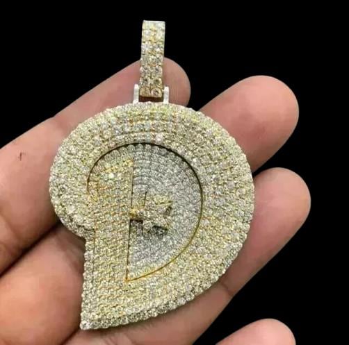 2.50 Ct Round Cut Moissanite Custom Letter D Men's Pendant Yellow Gold Plated Birthday Gifts No chain