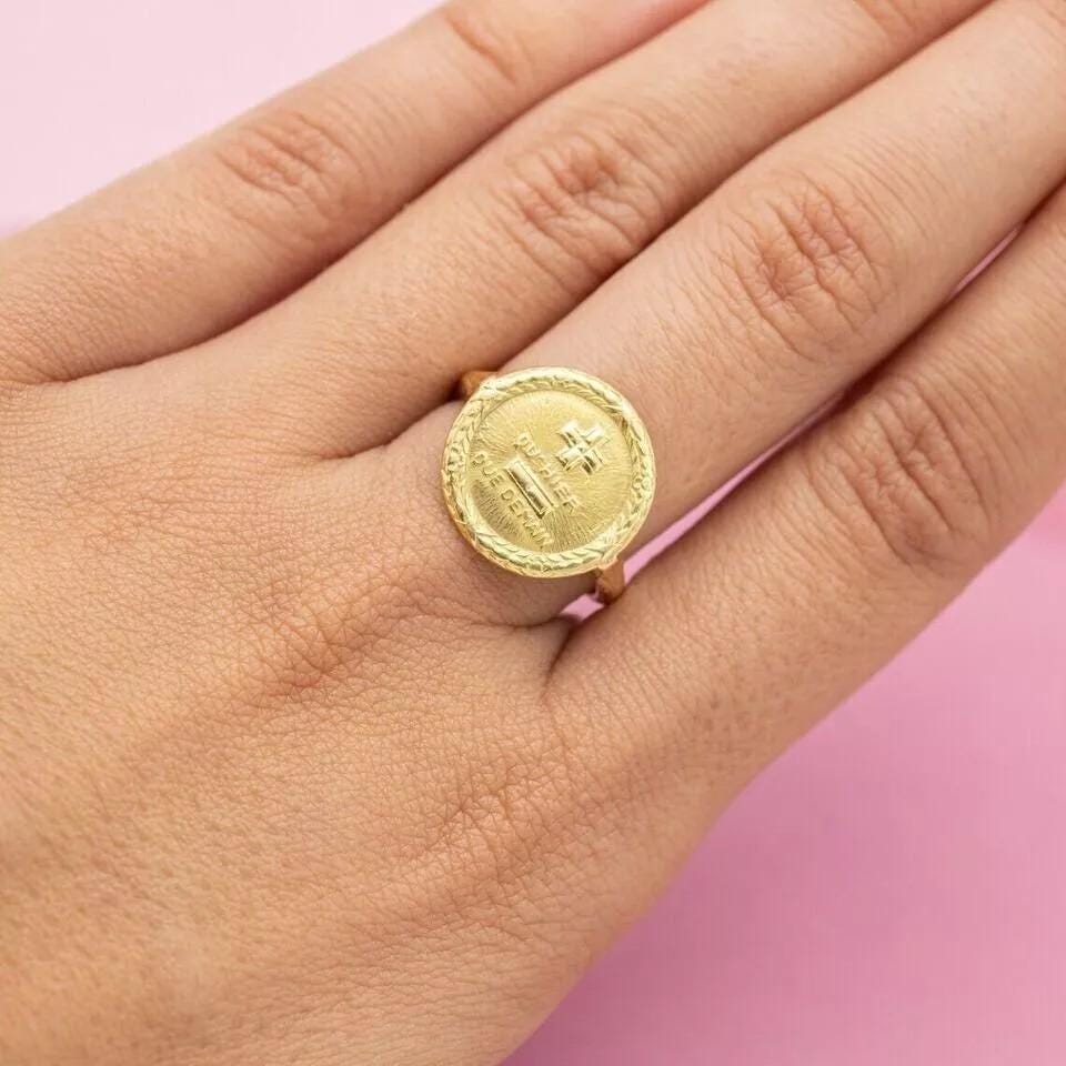 14K Yellow Gold Plated Vintage "Qu'hier que demain" Wedding Ring Love Token