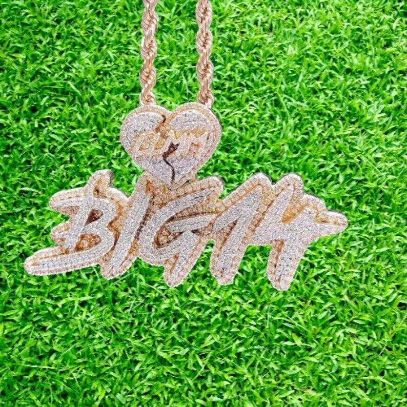 2.80 Ct Round Cut Real Moissanite Customize Name Pendant 14K Yellow Gold Plated Birthday gifts No Chain