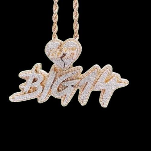 2.80 Ct Round Cut Real Moissanite Customize Name Pendant 14K Yellow Gold Plated Birthday gifts No Chain