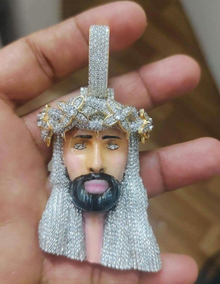 JUSUS FACE Pendant Pendant, 14k Yellow Gold Plated-Sterling Silver with Moissanite, Personalized Gift for Anniversary, Birthday, Christmas