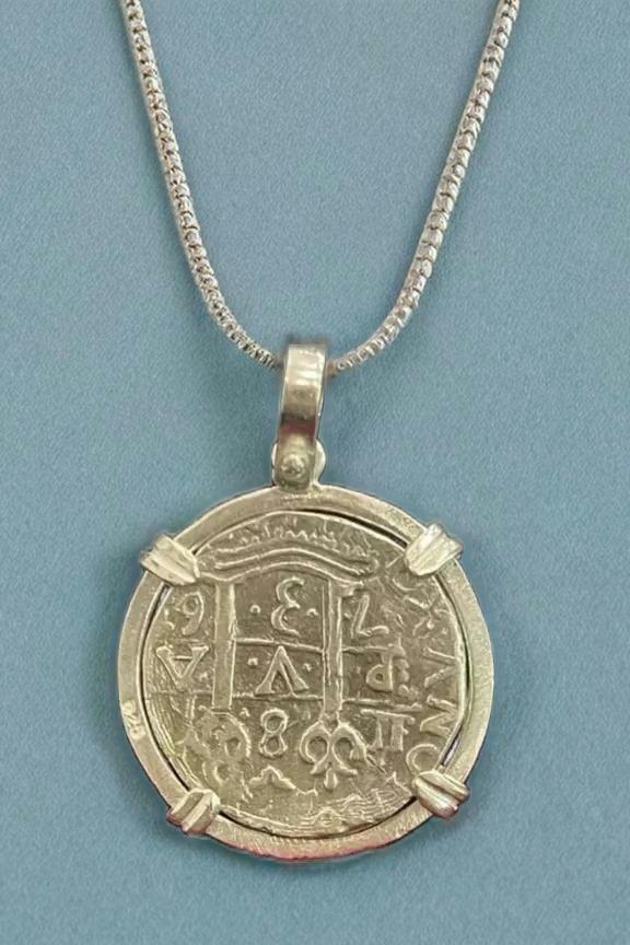 Solid Silver ATOCHA Coin Pendant | Authentic Treasure Jewelry | 952 Silver with Gold Plating | Historical Coin | Nautical | Pirate Coin