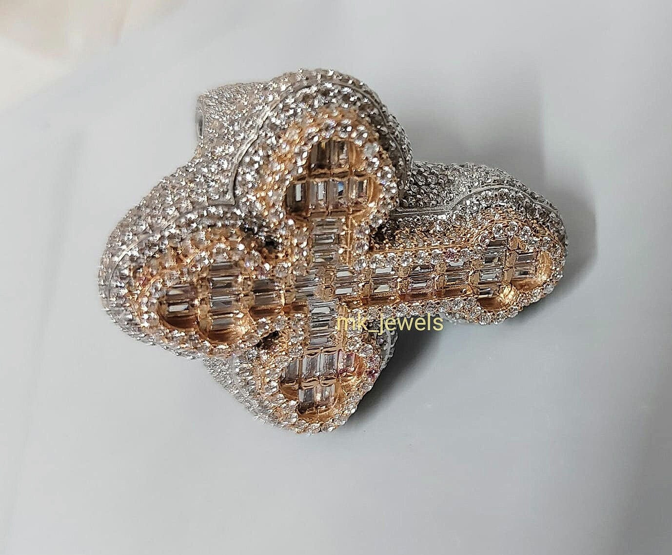 Customized 5.00CT Round Cut Moissanite Cross Ring | 14K Two-Tone Gold Plated | Sterling Silver | Handmade