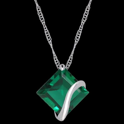 Amour 14k White Gold Created Emerald Square Pendant with Chain  Ideal Birthday Gift