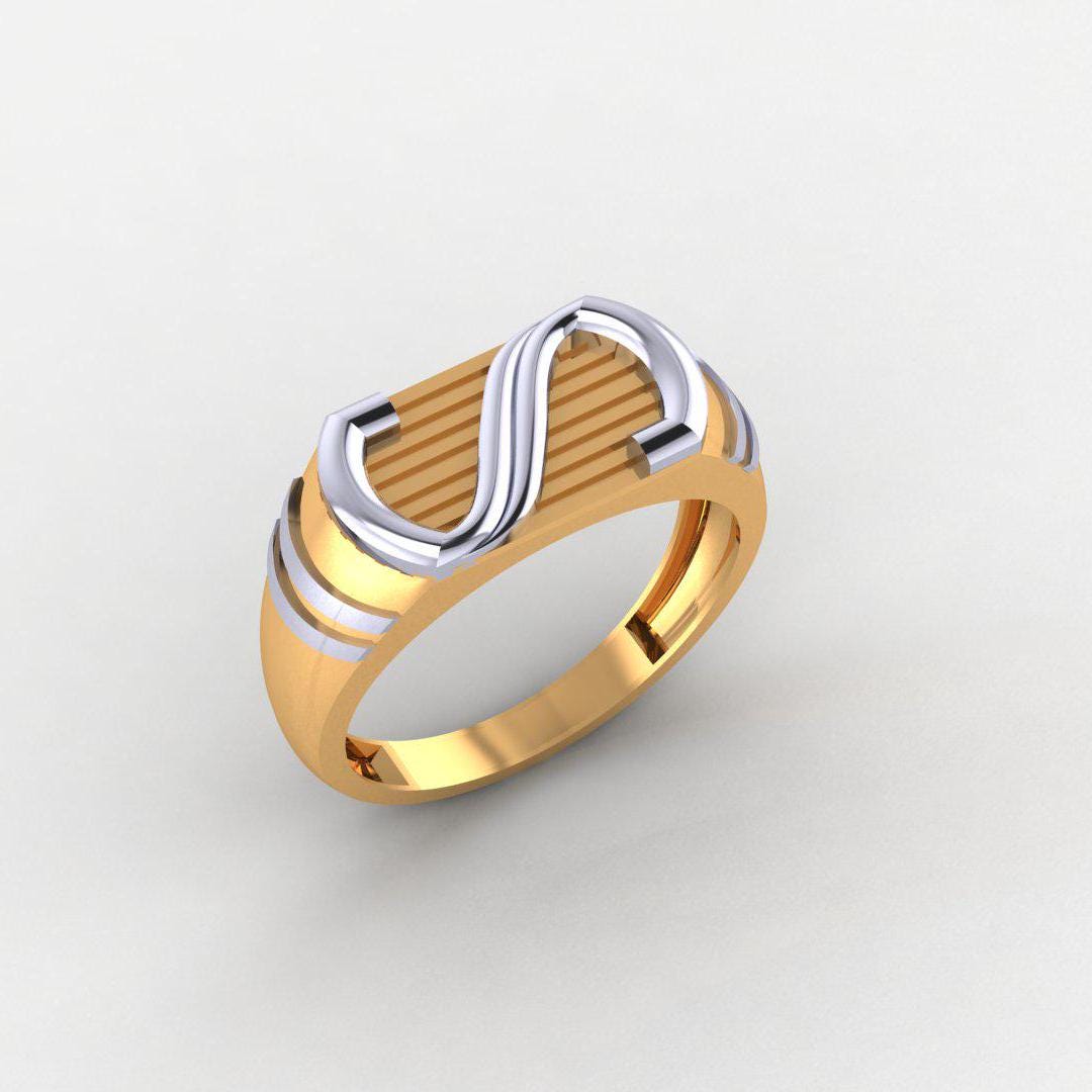 14K Yellow & White Gold-Plated Men's Ring, 925 Silver, No Diamonds, Trendy, High Polish Finish, Gift for Men, Comfort Fit Band