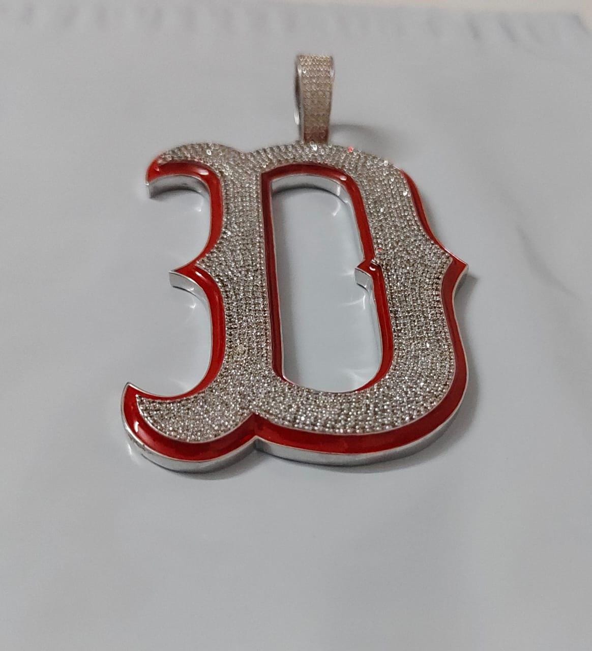 3Ct Real Moissanite Customisable Letter "D" Pendant Necklace in 14K Yellow Gold Plating, Silver 925, Height with Bale 2.5 inch, Red Outline