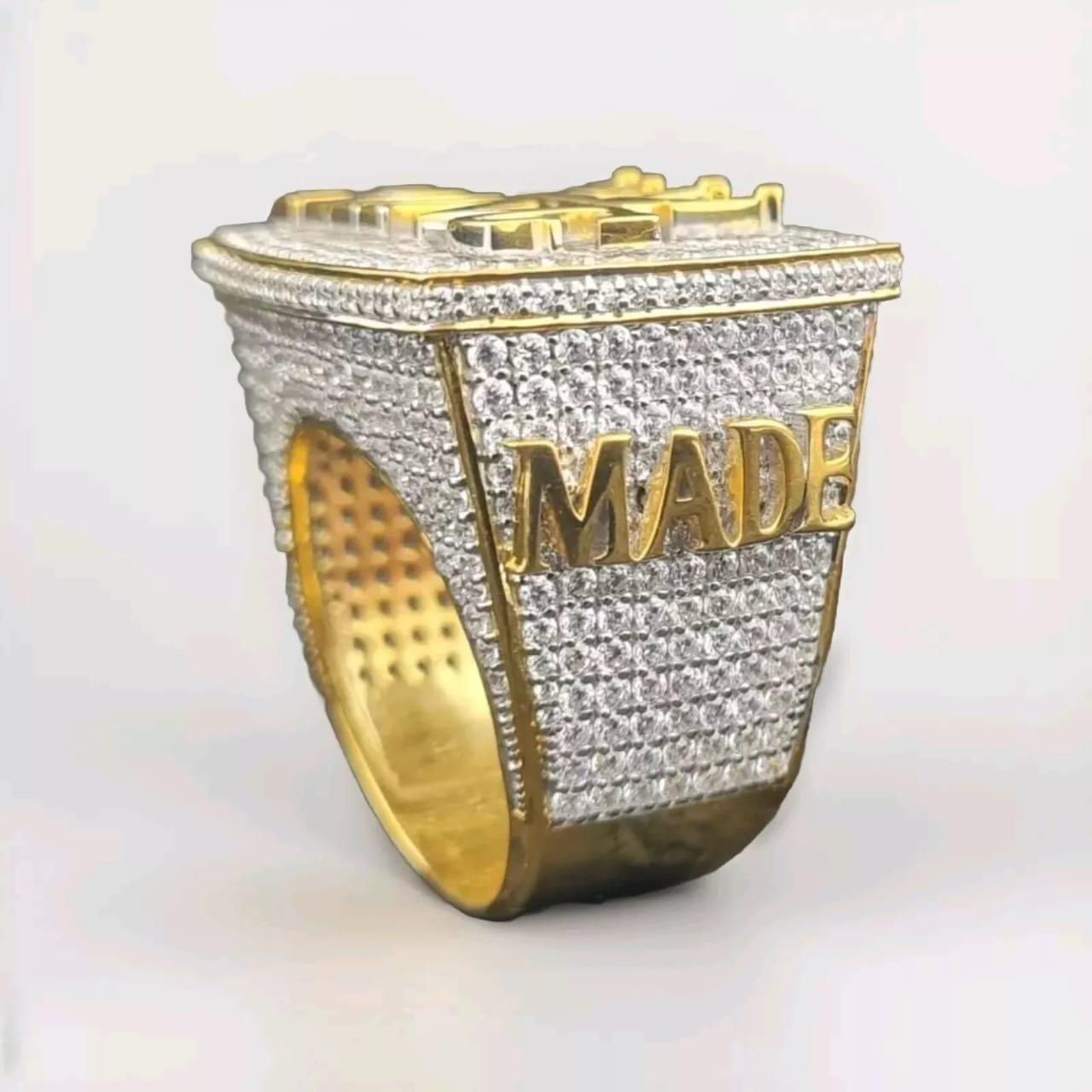 4 Ctw Round Men's Real Moissanite KING SELF Ring - Sterling Silver with 14K White & Yellow Gold Plating, Jewelry Gift,