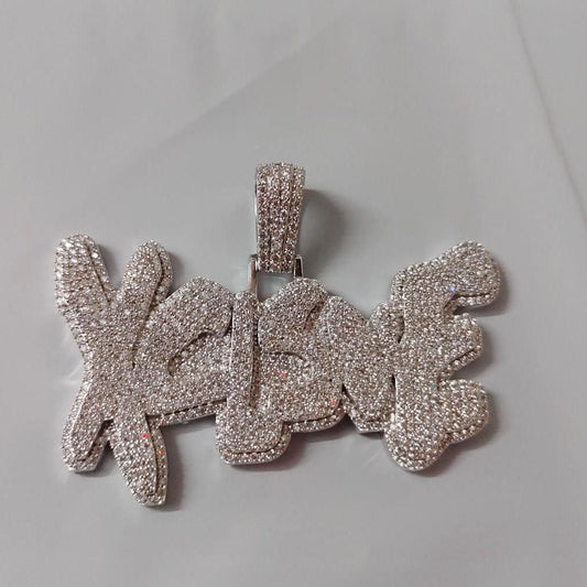 Custom Moissanite Name Pendant, 14K White Gold Plated, 2.00ct VVS Moissanite, Sterling Silver, Personalized Jewelry Gift for Men & Women