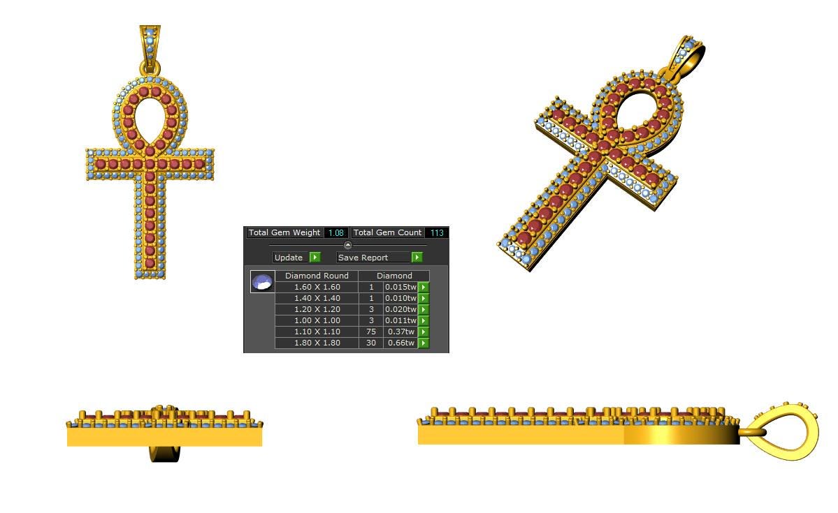 1.18 Ct Moissanite Ankh Cross Pendant Necklace, 14K Yellow Gold Over Sterling Silver, Faith Charm Jewelry, Christian Cross Necklace Gift