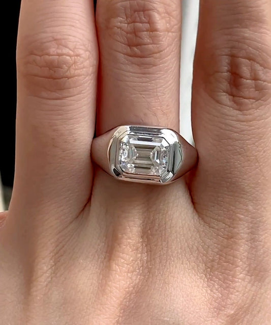 Emerald Cut Real Moissanite Solitaire Engagement Ring 14K & 3Ct,White Gold Plate