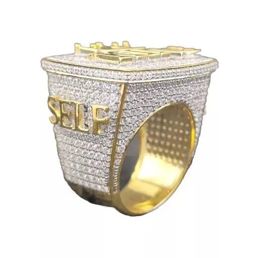 4 Ctw Round Men's Real Moissanite KING SELF Ring - Sterling Silver with 14K White & Yellow Gold Plating, Jewelry Gift,