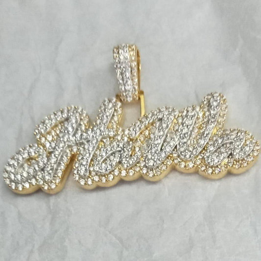 Custom Moissanite Name Pendant,  Gold Plated,2.00ct Moissanite, Sterling Silver, Personalized Jewelry Gift for Men & Women 14K White