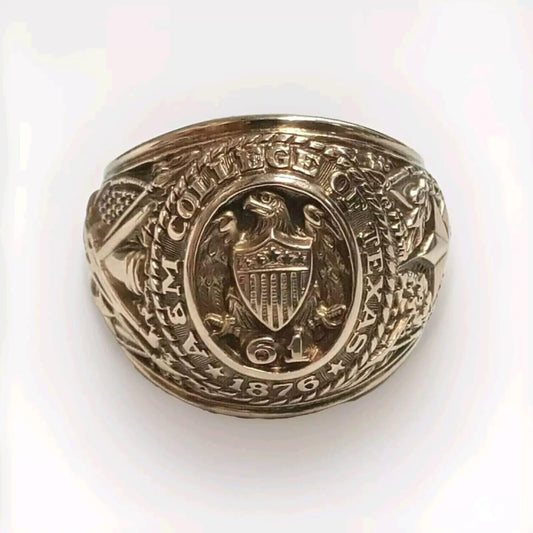 Customizable Men's A&M College of Texas Aggie Ring Without Stone - Sterling Silver with 14K Yellow Gold Plating