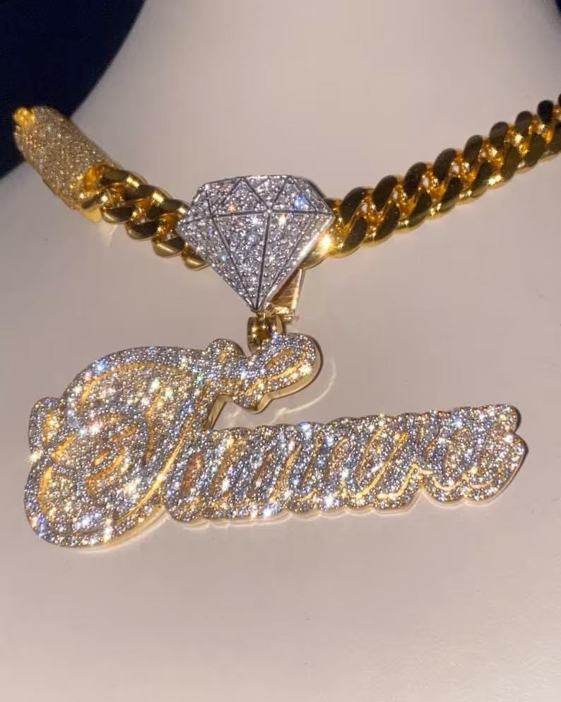 3.50 Ct Round Cut Real Moissanite Customize Name Pendant 14K Yellow Gold Plated Birthday gifts No Chain