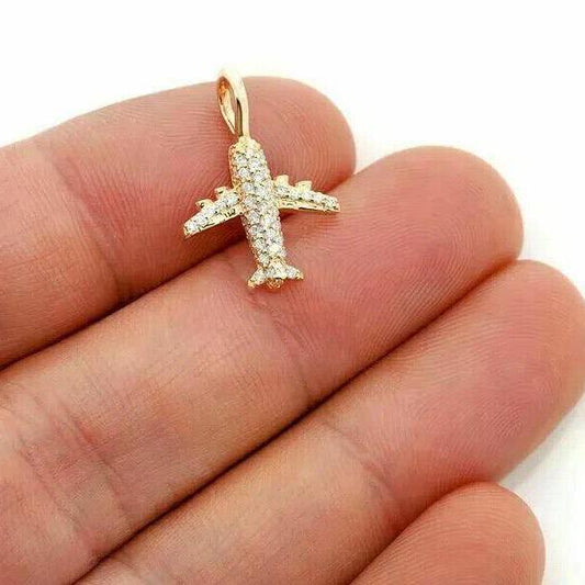 1.02 CT Round Lab-Created Diamond Airplane Shape Pendant With 14K Yellow Gold Plated  Birthday gifts No Chain