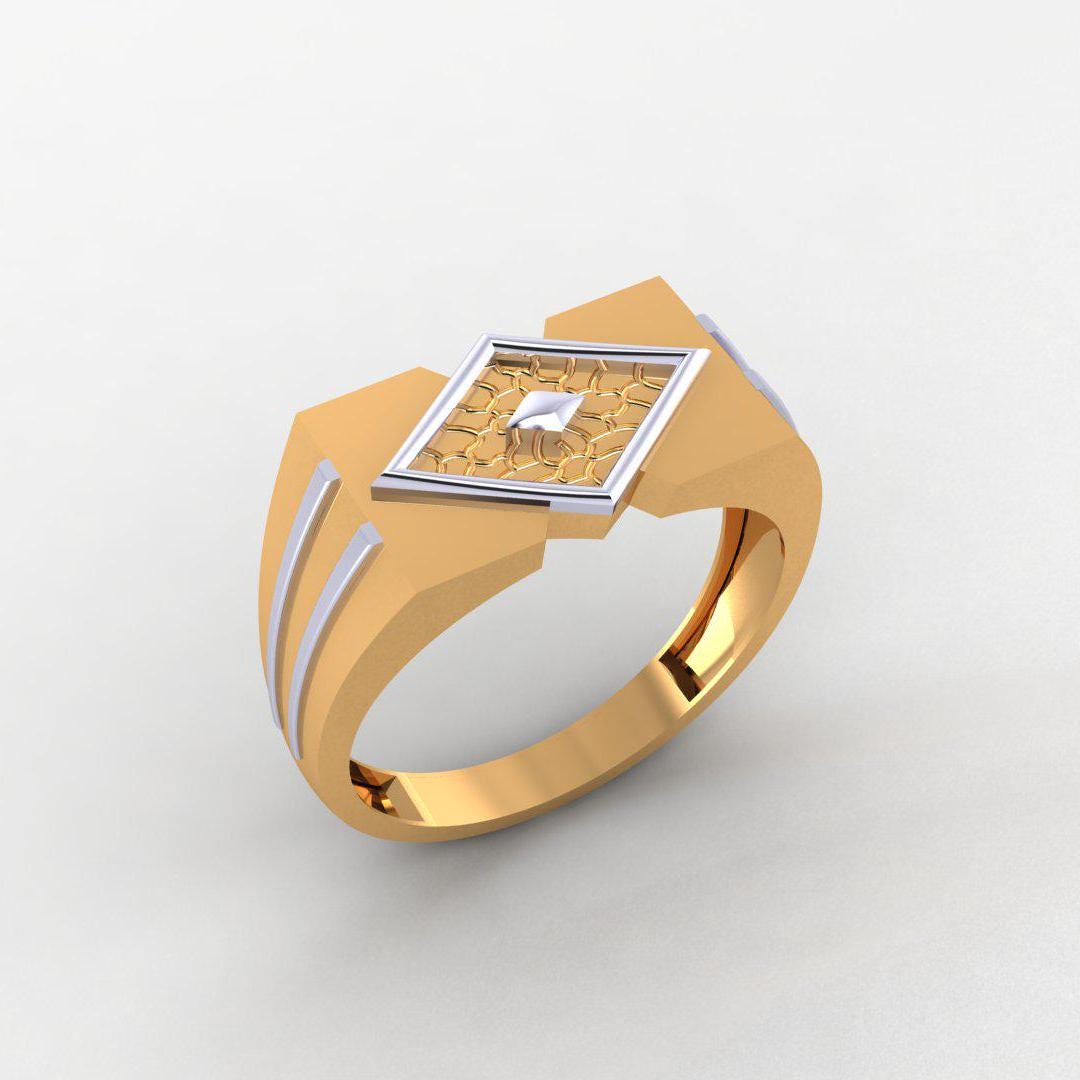 14K Yellow & White Gold-Plated Men's Ring, 925 Silver, No Diamonds, Trendy, High Polish Finish, Gift for Men, Comfort Fit Band