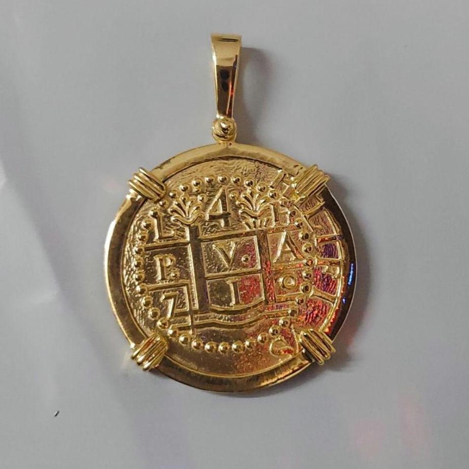 ATOCHA Solid Silver Coin Pendant | Authentic Treasure Jewelry | 952 Silver with yellow Gold Plating | Historical Replica | Nautical |