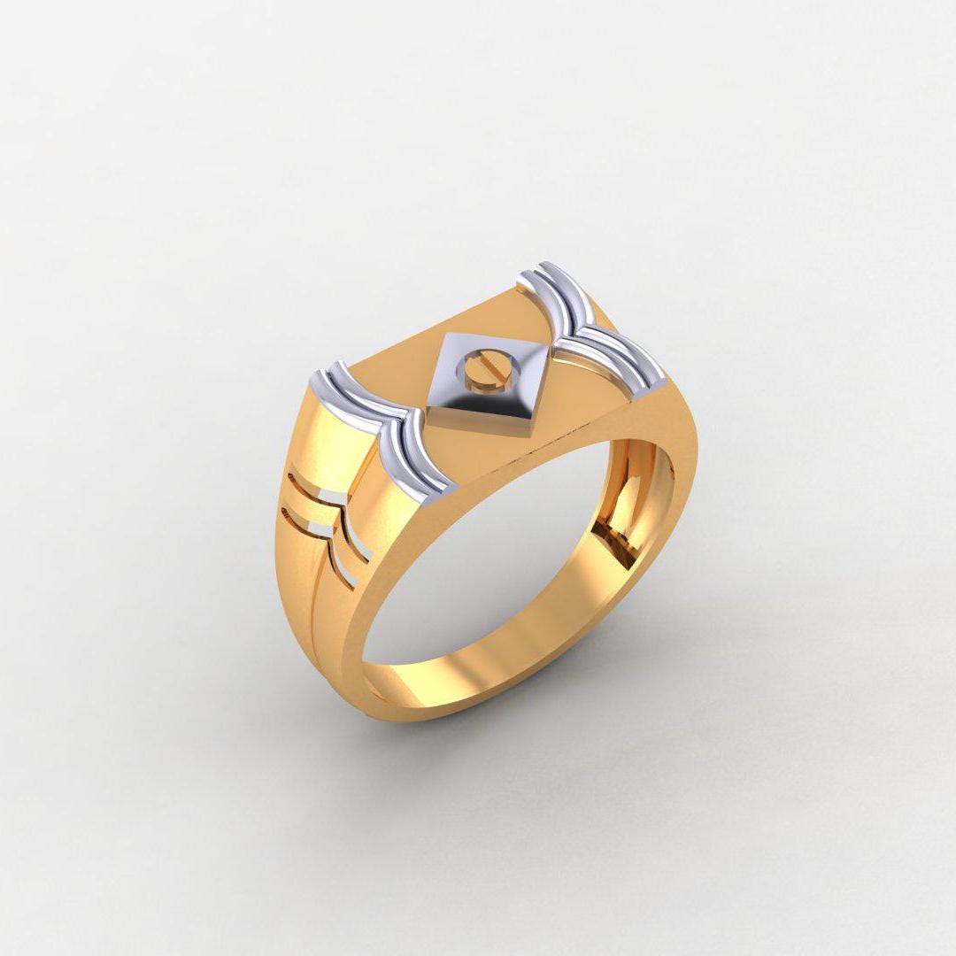 Handsome Men's 925 Silver Ring, 14K Gold-Plated, Yellow & White Finish, No Diamonds, Classic Statement Band, Anniversary, Gift for Him