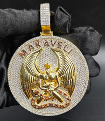 Men's MAKAVELI Pendant, 5Ct Round Cut Moissanite Custom Pendant 14K Two Tone Gold Plated Silver, 4 inches Diameter