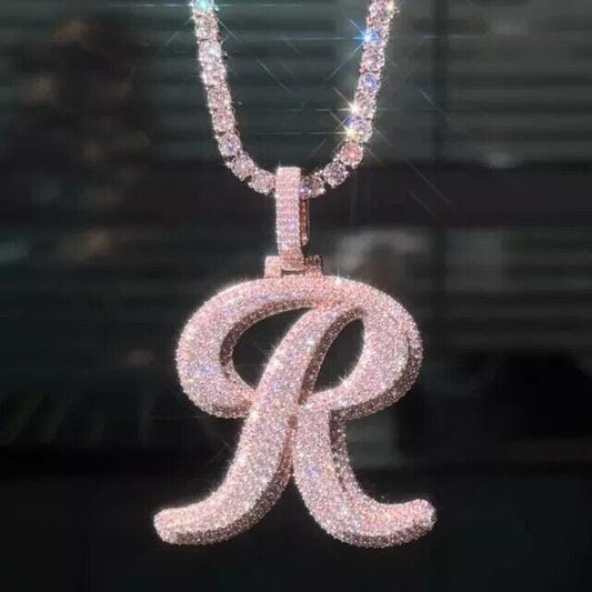 3.10 Ct Round Cut Real Moissanite Customize Letter Pendant 14K Rose Gold Plated Birthday gifts No Chain