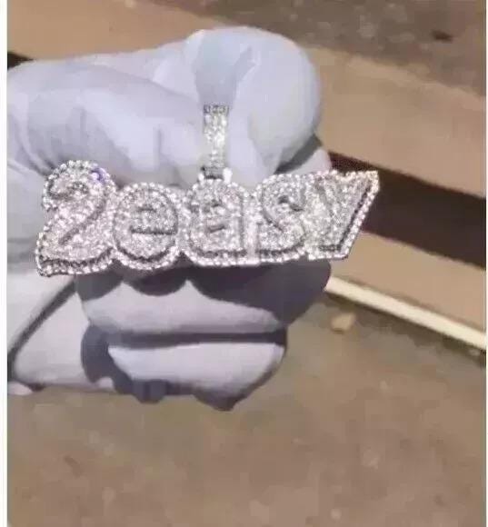 2.00 Ct Round Cut Lab-Created Moissanite Customize Name Pendant White Gold Plated  Birthday Gifts No Chain