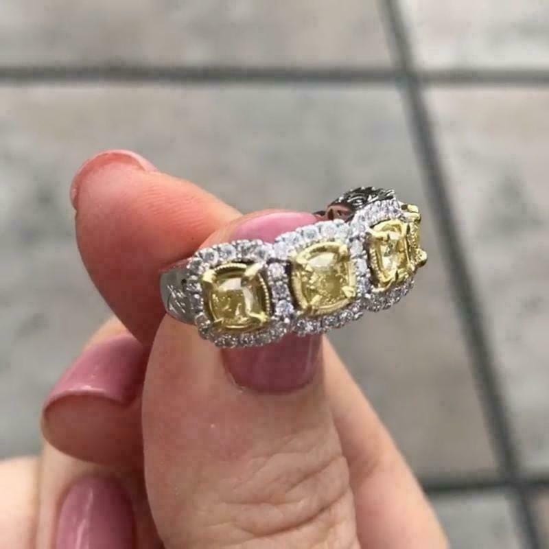 Sterling Silver 2.86 CT Lab-Created Diamond Engagement Ring with 14K Yellow Gold Plating – Gift for Her, Bridal Jewelry