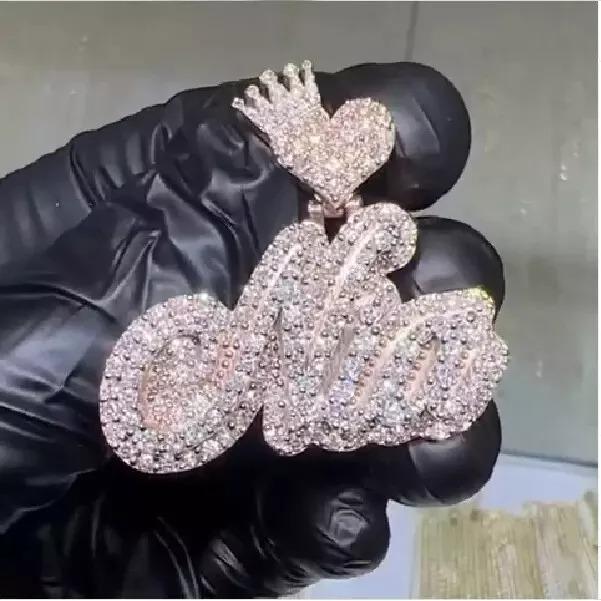 2.10Ct Round Real Moissanite Customize Any Name Pendant 14K Rose Gold Plated  Birthday gifts No Chain