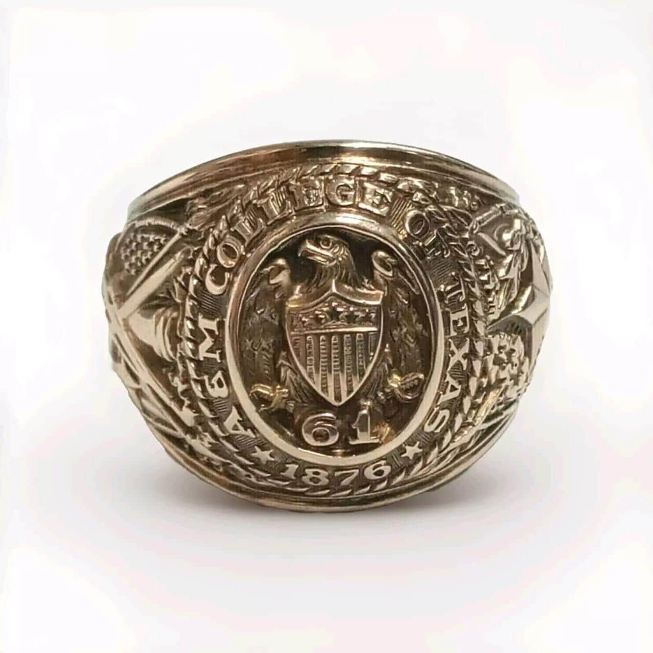 Customizable Men's A&M College of Texas Aggie Ring Without Stone - Sterling Silver with 14K Yellow Gold Plating