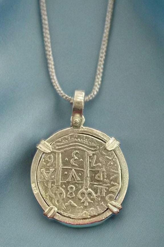 Solid Silver ATOCHA Coin Pendant | Authentic Treasure Jewelry | 952 Silver with Gold Plating | Historical Coin | Nautical | Pirate Coin